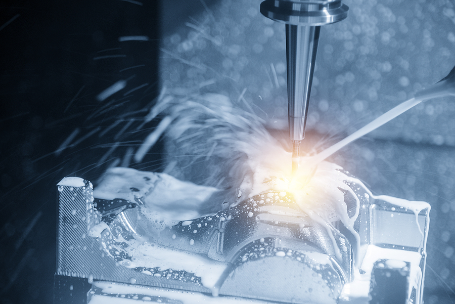 High-Speed Multi-Axis Turning, The CNC milling machine cutting the sample part with the small end-mill .Hi-precision CNC machining concept.
